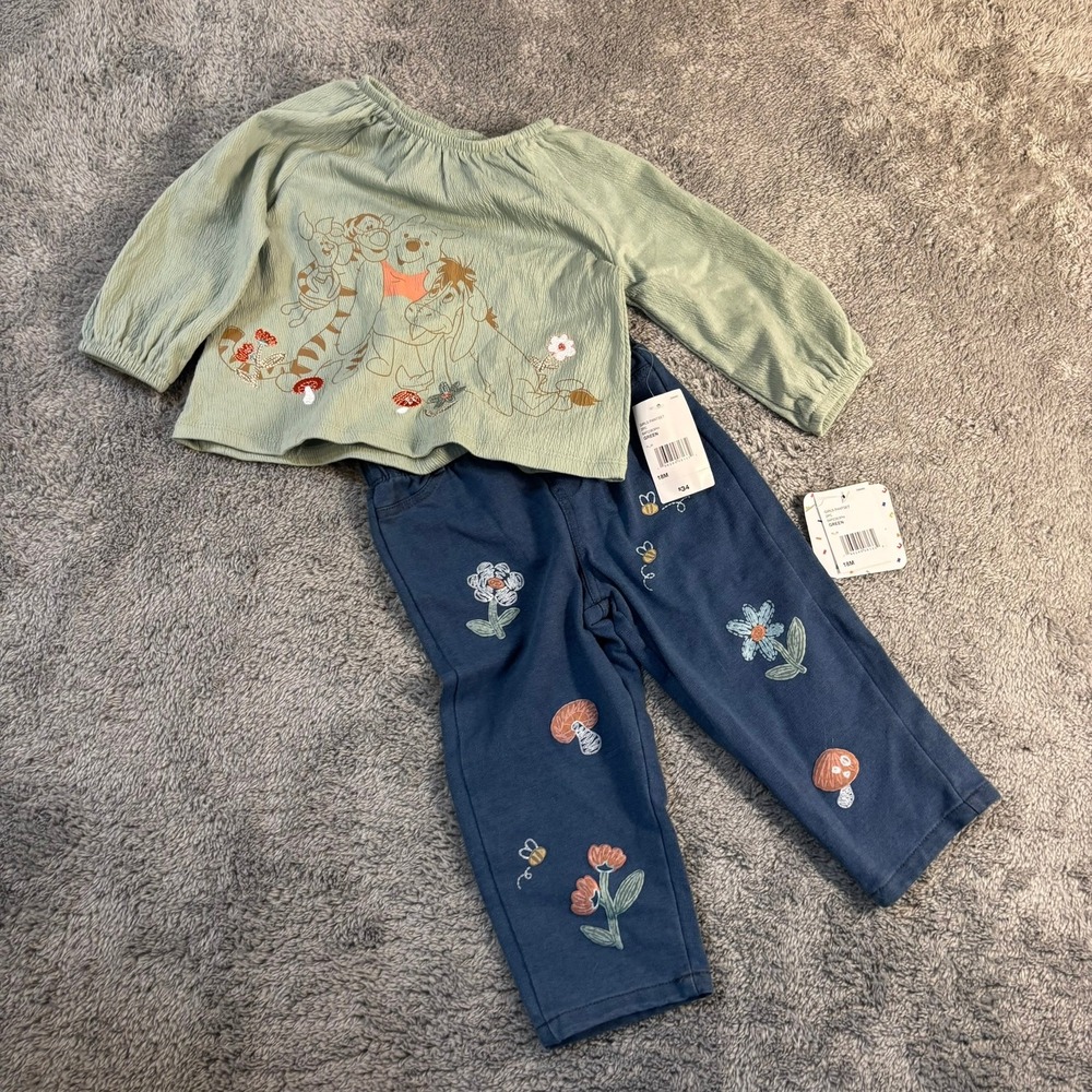 Disney Baby Winnie the Pooh Tigger Eeyore Top and Embroidered Pants Set 18M NEW